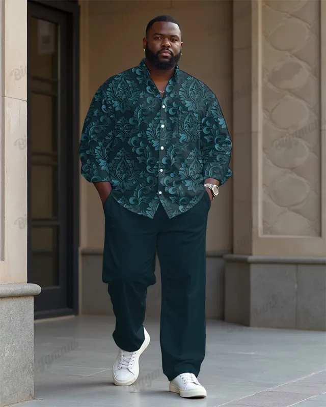 Men's Plus Size Retro Floral Print Long Sleeve Shirt Pants 2-Piece Set sold by Biggmans