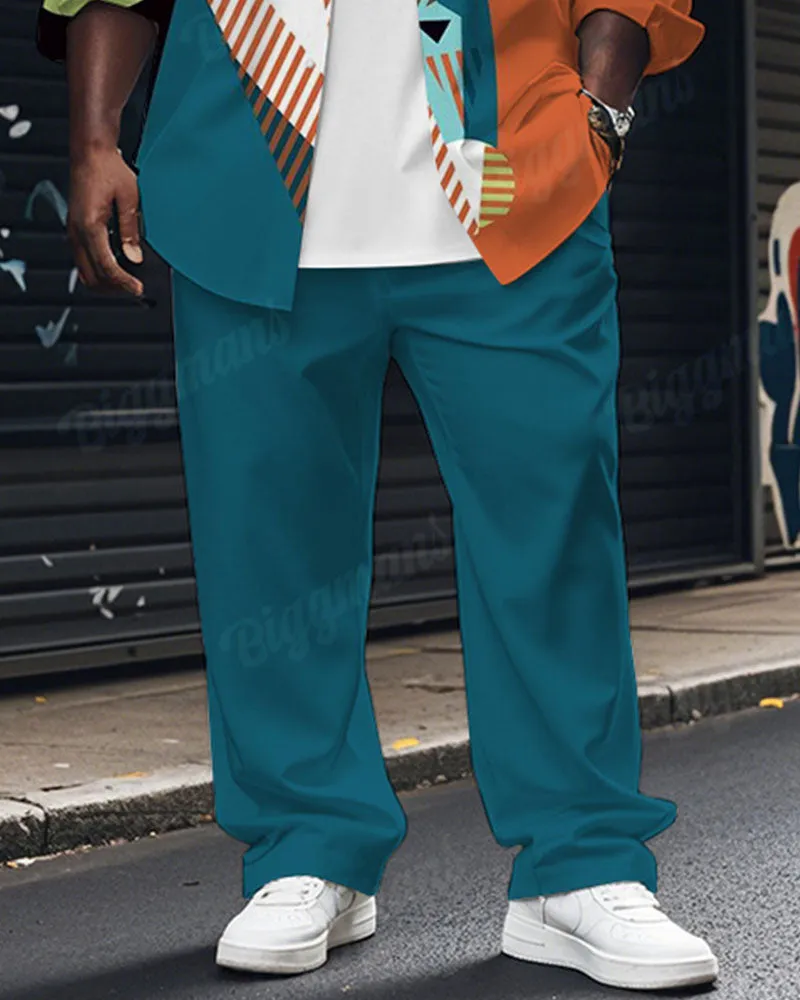 Men's Plus Size Blue Color Block Abstract Cartoon Print Long Sleeve Shirt Trousers Suit sold by Biggmans product image thumbnail 3