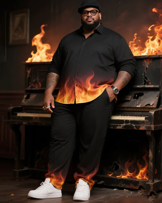 Big Boy Essential 2025 Fashion Popular Art Flame Burn Mark Long Sleeve Shirt Trousers Suit sold by Biggmans