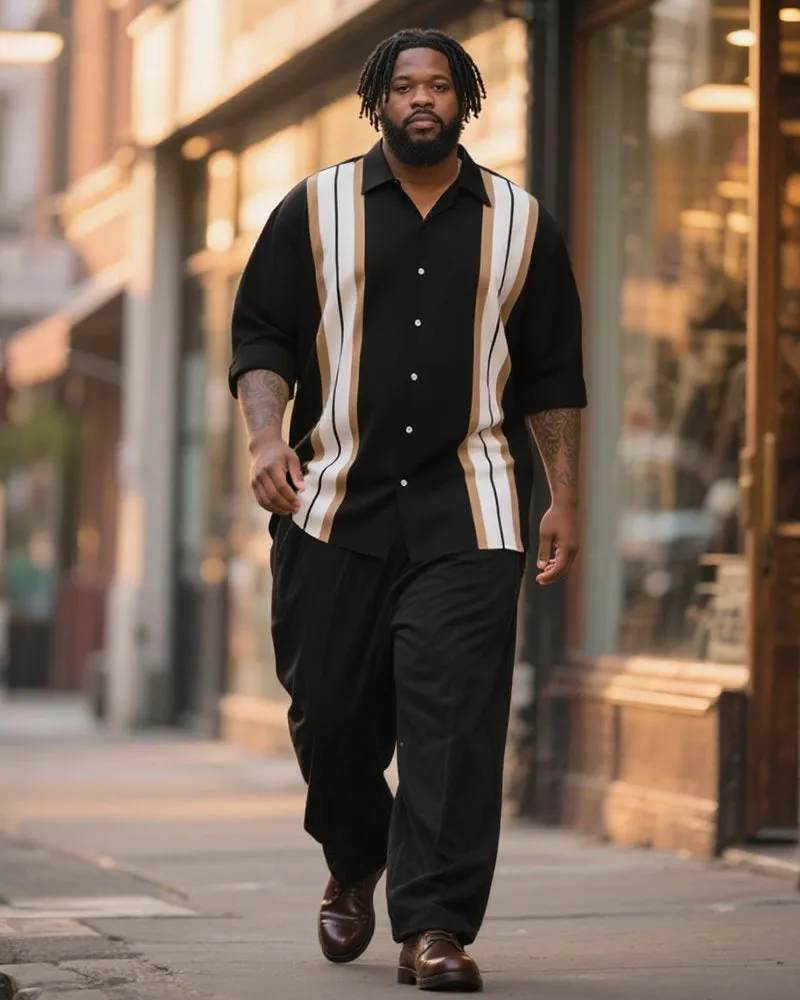 Big & Tall Men's Business Black Stripe Print Long Sleeve Shirt Trousers Suit sold by Biggmans