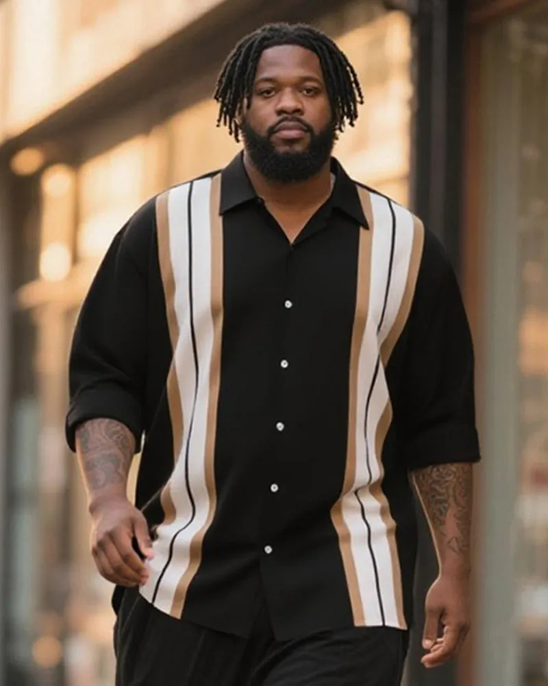 Big & Tall Men's Business Black Stripe Print Long Sleeve Shirt Trousers Suit sold by Biggmans product image thumbnail 2