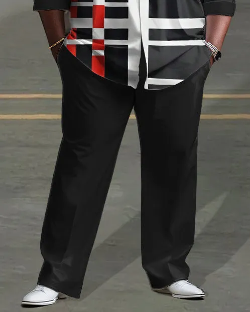 Men's Plus Size Red and White Lines Long Sleeve Lapel 2 Shirt Set sold by Biggmans product image thumbnail 3