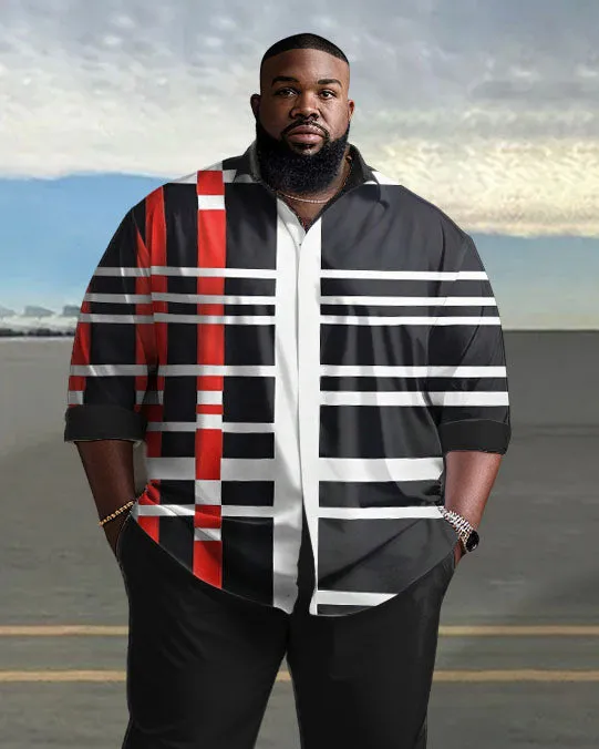 Men's Plus Size Red and White Lines Long Sleeve Lapel 2 Shirt Set sold by Biggmans product image thumbnail 2