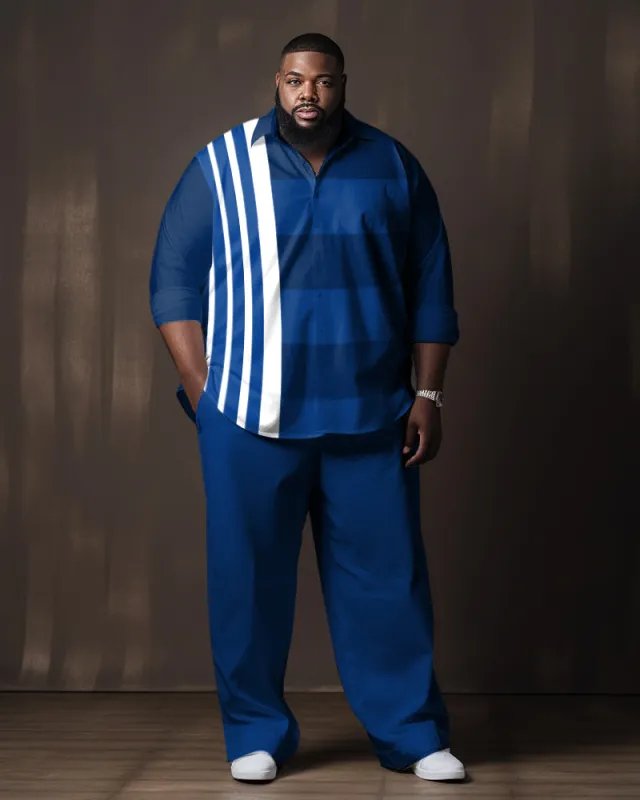 Men's Plus Size Blue Line Color Matching Gradient Longt Sleeve Walking Suit sold by Biggmans