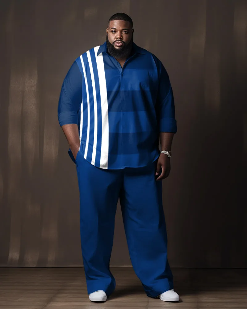 Men's Plus Size Blue Line Color Matching Gradient Longt Sleeve Walking Suit sold by Biggmans