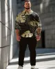 Men's Gold Leaf Printed Large Size Long-sleeved Shirt Set sold by Biggmans