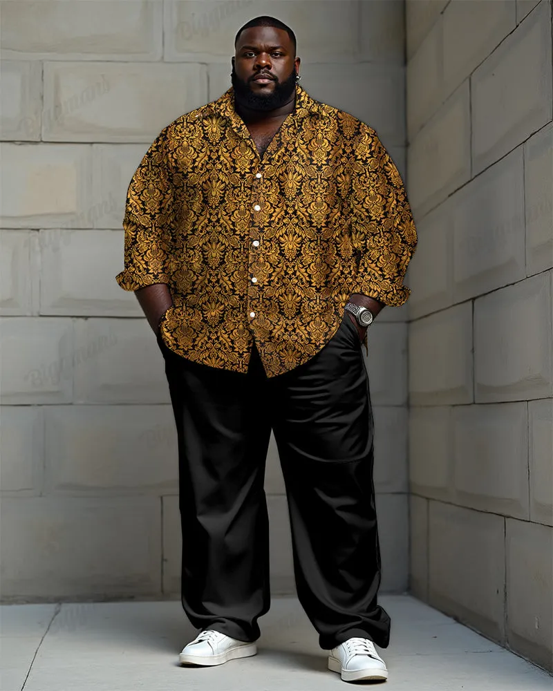 Luxury Vintage Printed Long Sleeve Lel Shirt 2 Piece Set Men's Plus Size sold by Biggmans