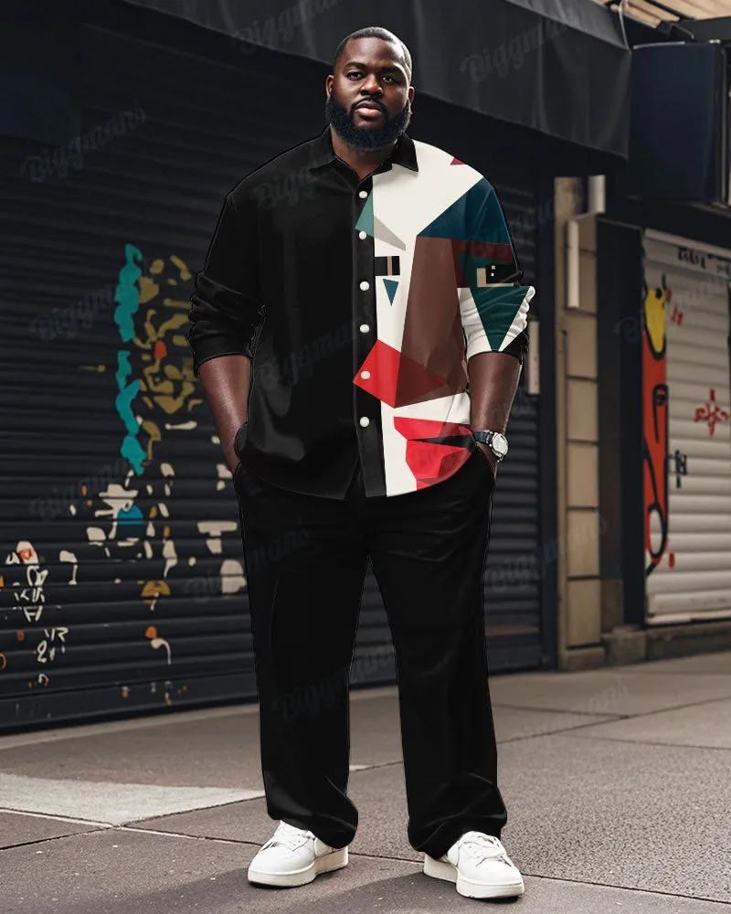 Men's Plus Size Black Colorblock Abstract Clown Cartoon Print Long Sleeve Shirt Trousers Suit sold by Biggmans