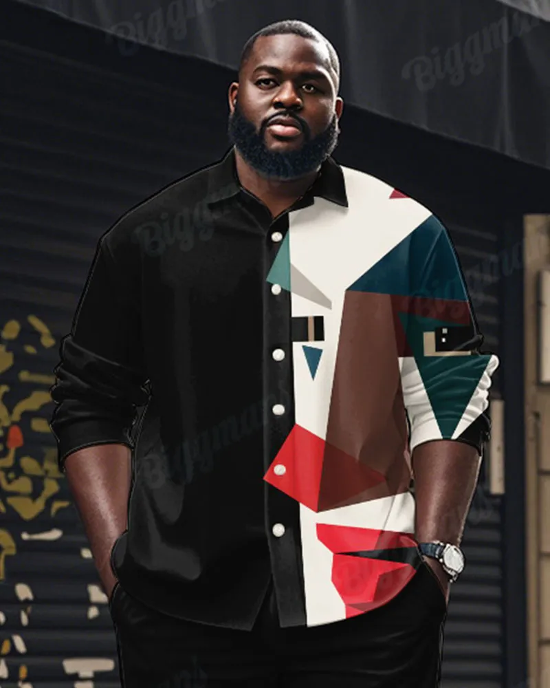 Men's Plus Size Black Colorblock Abstract Clown Cartoon Print Long Sleeve Shirt Trousers Suit sold by Biggmans product image thumbnail 2