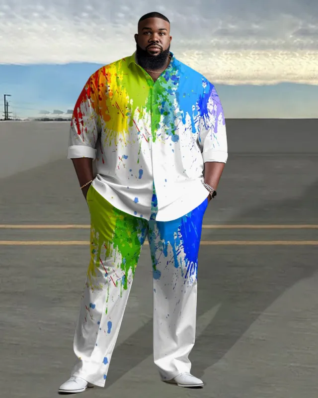 Men's Plus Size Watercolor Splash Ink Long Sleeve Lapel 2 Shirt Set sold by Biggmans