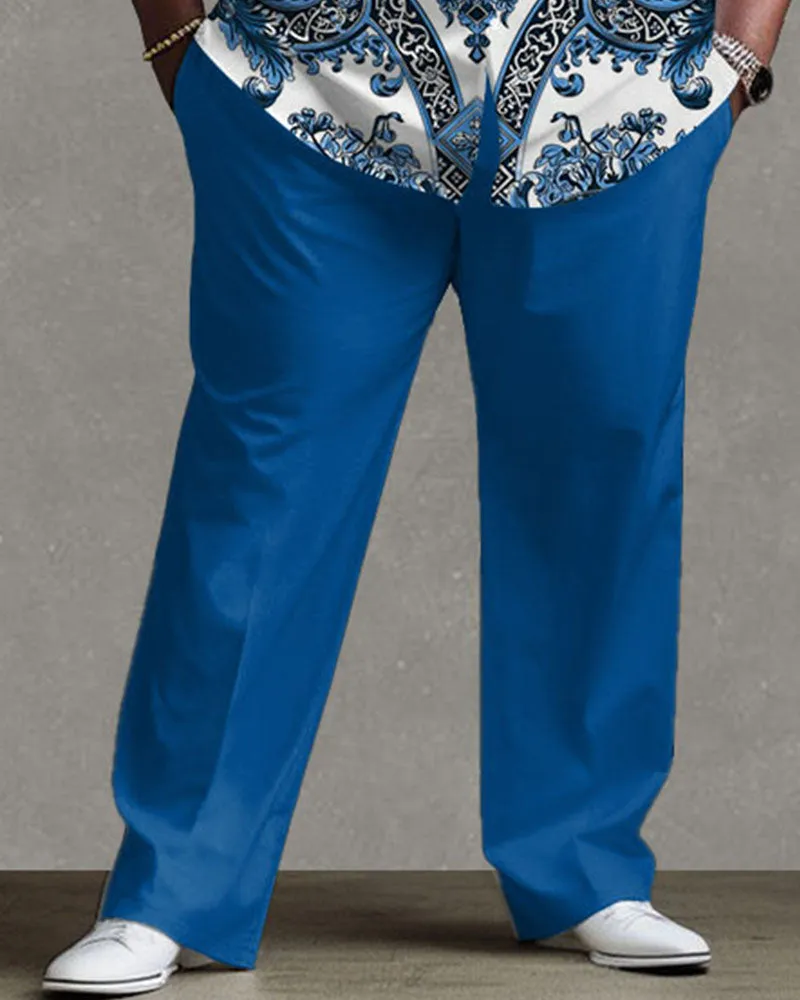 Men's Plus Size Daily Casual Retro Color Matching Pattern Long Sleeve Shirt Trousers Suit sold by Biggmans product image thumbnail 3