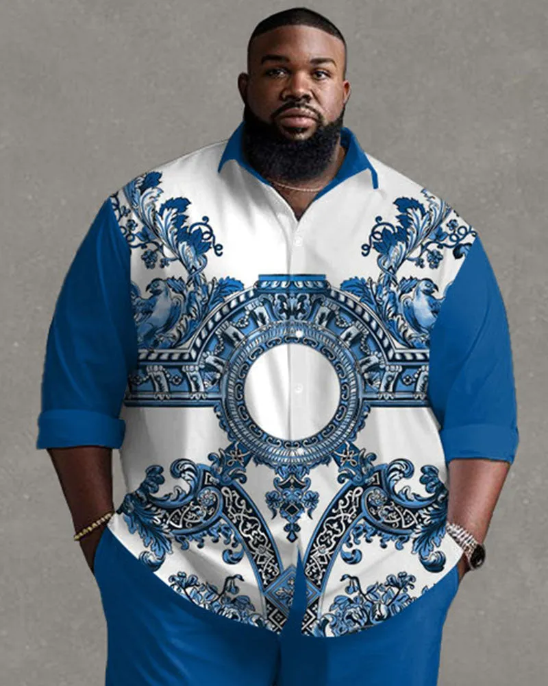 Men's Plus Size Daily Casual Retro Color Matching Pattern Long Sleeve Shirt Trousers Suit sold by Biggmans product image thumbnail 2
