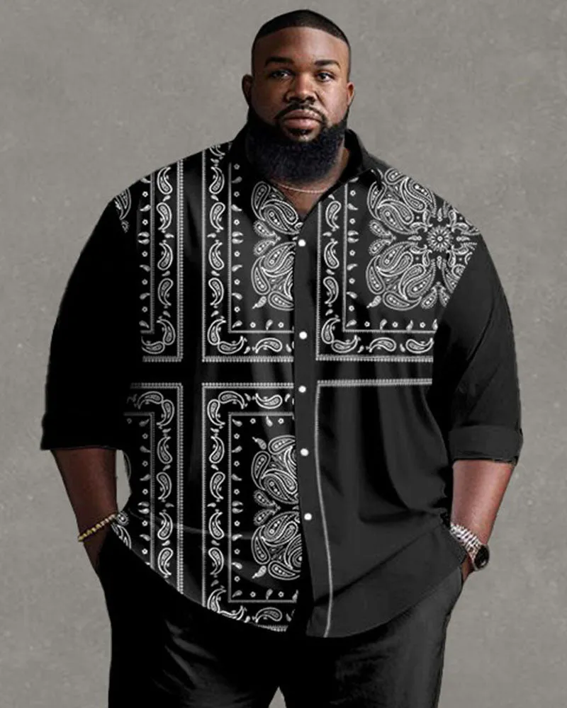 Men's Plus Size Street Fashion Vintage Stitching Pattern Long Sleeve Shirt Trousers Suit sold by Biggmans product image thumbnail 2