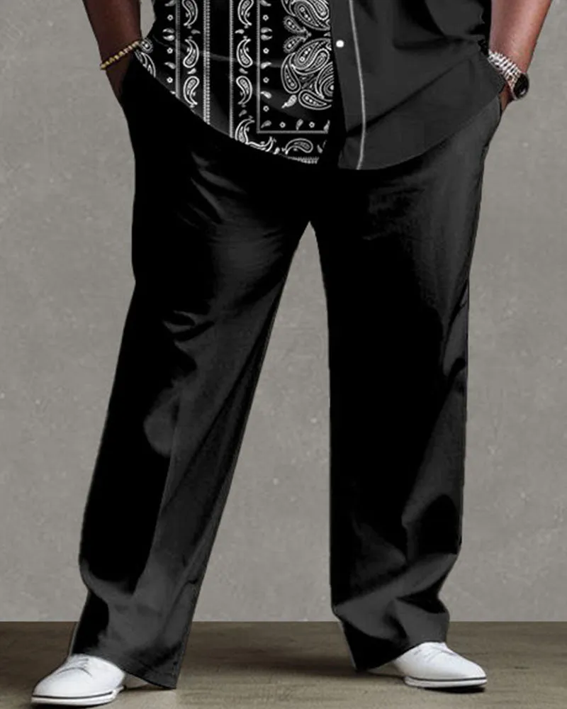 Men's Plus Size Street Fashion Vintage Stitching Pattern Long Sleeve Shirt Trousers Suit sold by Biggmans product image thumbnail 3