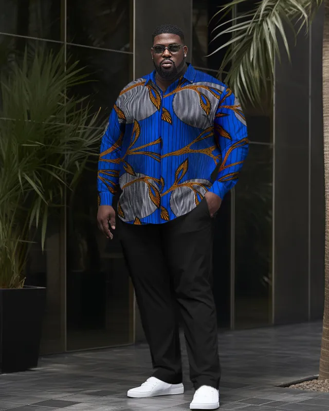 Men's Plus Size Twigs Abstract Long Sleeve Lapel Shirt Two-Piece Set sold by Biggmans