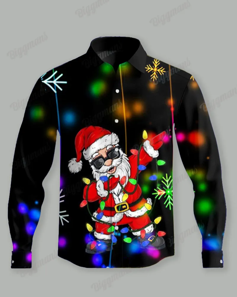 Men's Plus Size Santa Neon Print Long Sleeve Shirt Trousers Suit sold by Biggmans product image thumbnail 3