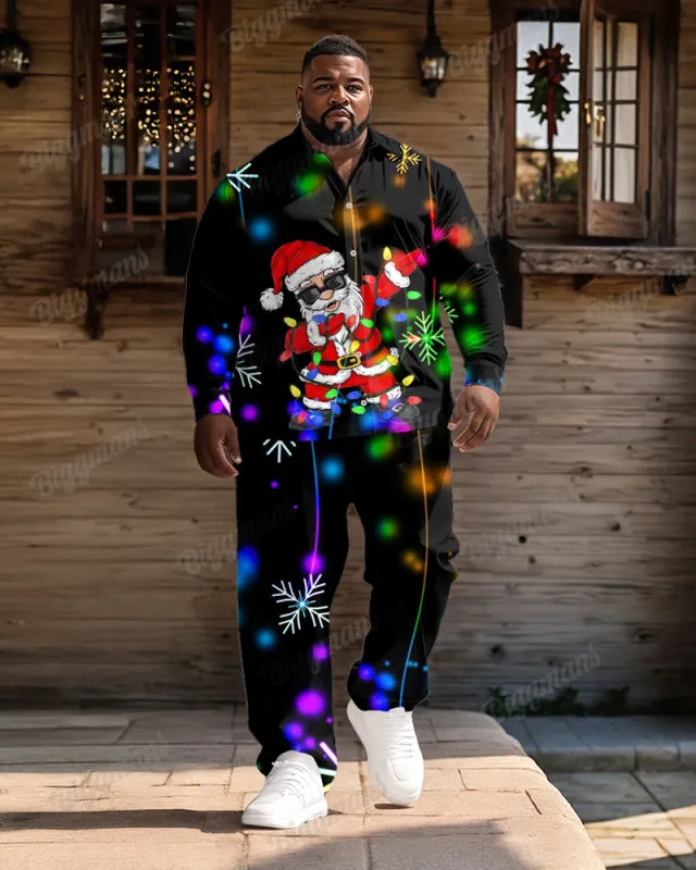 Men's Plus Size Santa Neon Print Long Sleeve Shirt Trousers Suit sold by Biggmans