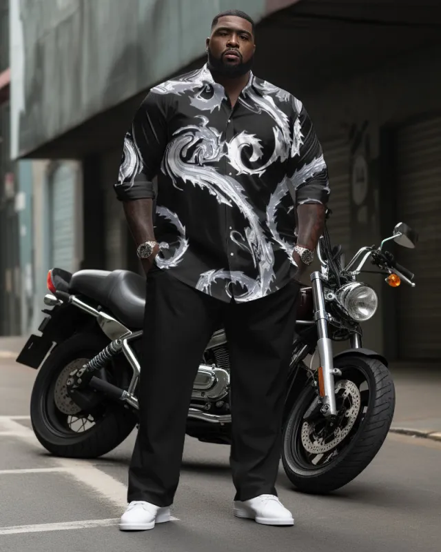 Men's Big & Tall Fashion Textured Print Long Sleeve Lapel Shirt 2-Piece Set sold by Biggmans