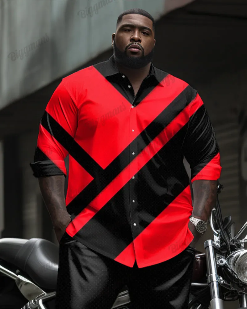 Simple Personalized Patchwork Printed Long Sleeve Lel Shirt 2-Piece Set Men's Plus Size sold by Biggmans product image thumbnail 2