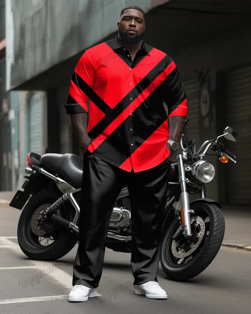 Simple Personalized Patchwork Printed Long Sleeve Lel Shirt 2-Piece Set Men's Plus Size sold by Biggmans