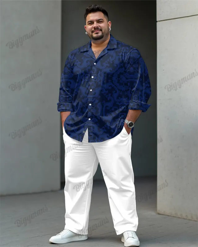 Men's Plus Size Sapphire Blue Jacquard Long Sleeve Shirt Trousers Suit sold by Biggmans