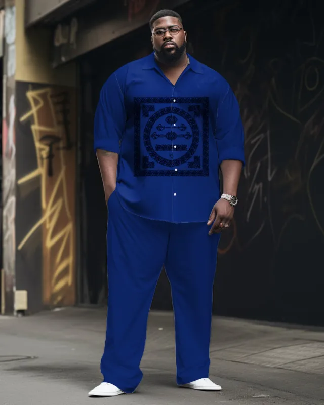 Men's Plus Size Retro Square Graphic Long Sleeve Shirt and Pants Set sold by Biggmans