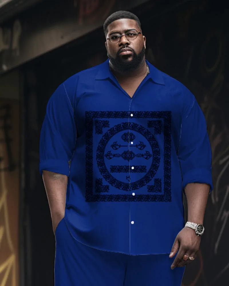 Men's Plus Size Retro Square Graphic Long Sleeve Shirt and Pants Set sold by Biggmans product image thumbnail 2