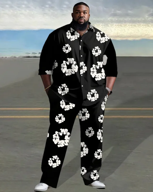 Men's Big & Tall Denim Tears Street Fashion Flower Pattern Print Long Sleeve Lapel Shirt Two-piece Set sold by Biggmans