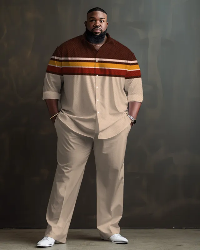 Men's Big & Tall Simple Stripes with Contrasting Colors Long Sleeve Lapel Shirt Set sold by Biggmans