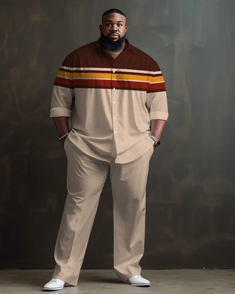 Men's Big & Tall Simple Stripes with Contrasting Colors Long Sleeve Lapel Shirt Set sold by Biggmans