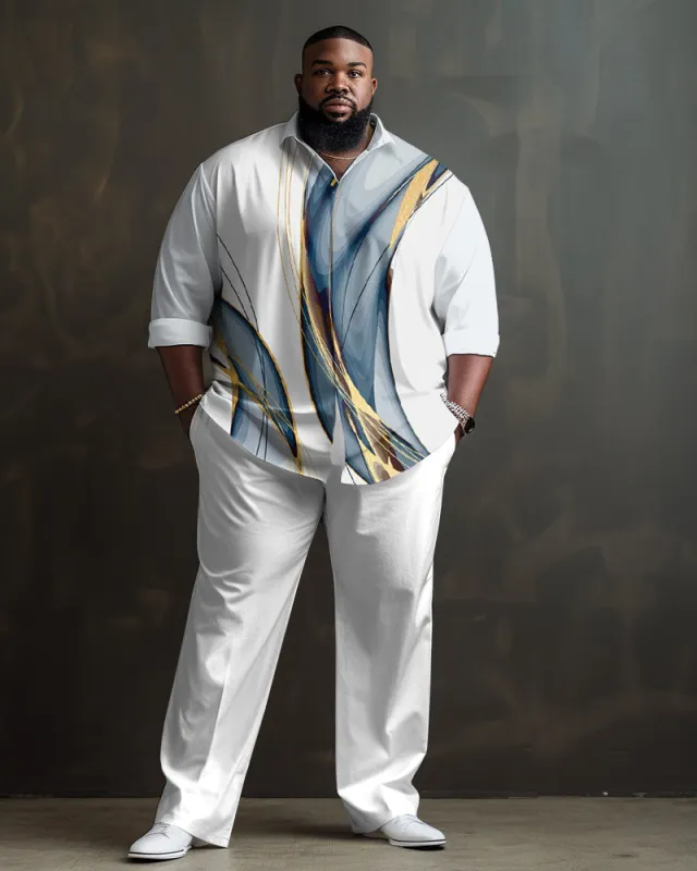 White Men's Ombre Art Big & Tall Long Sleeve Walking Set sold by Biggmans