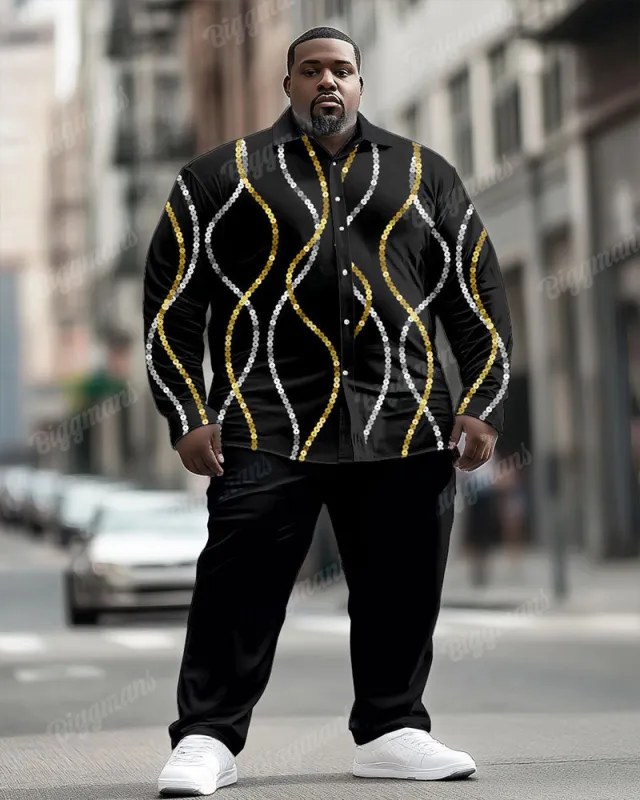Men's Plus Size Gold Silver Color Block Flash Print Long Sleeve Shirt Trousers Suit sold by Biggmans