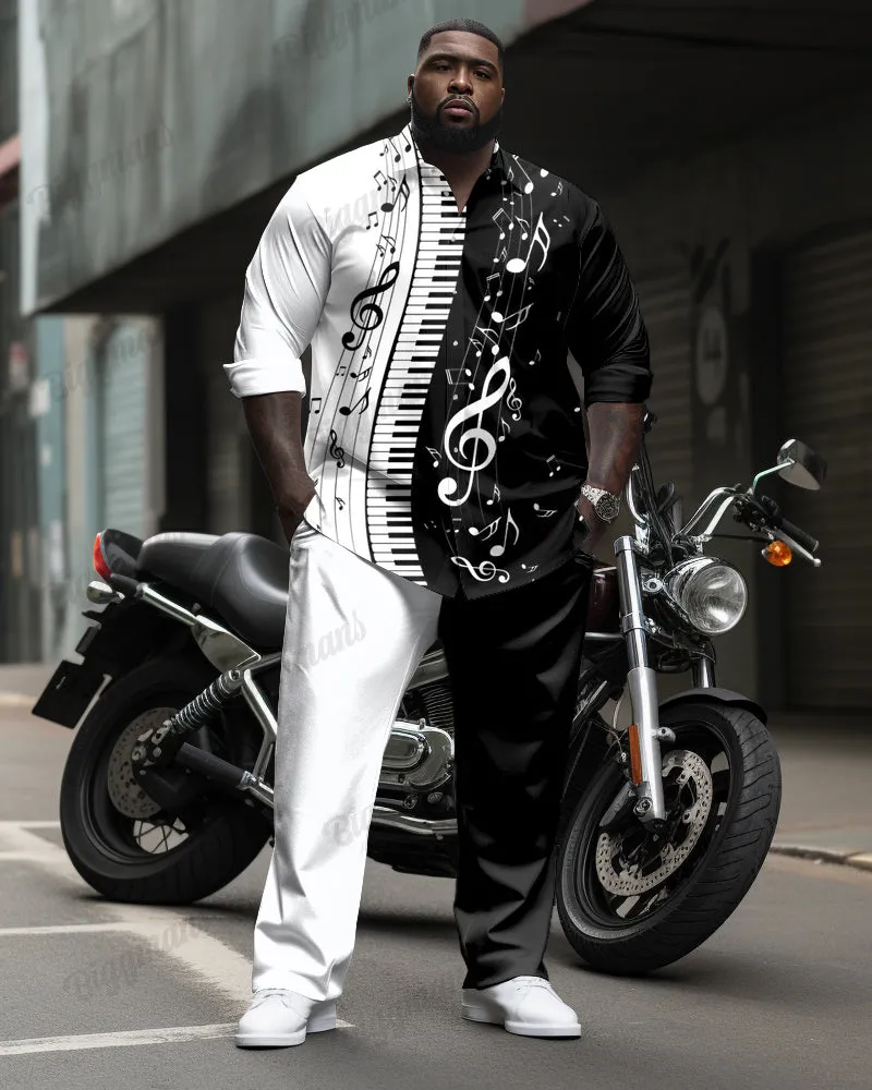Elegant Musical Print Long Sleeve Lap Collar Shirt 2 Piece Set Big & Tall Men's sold by Biggmans