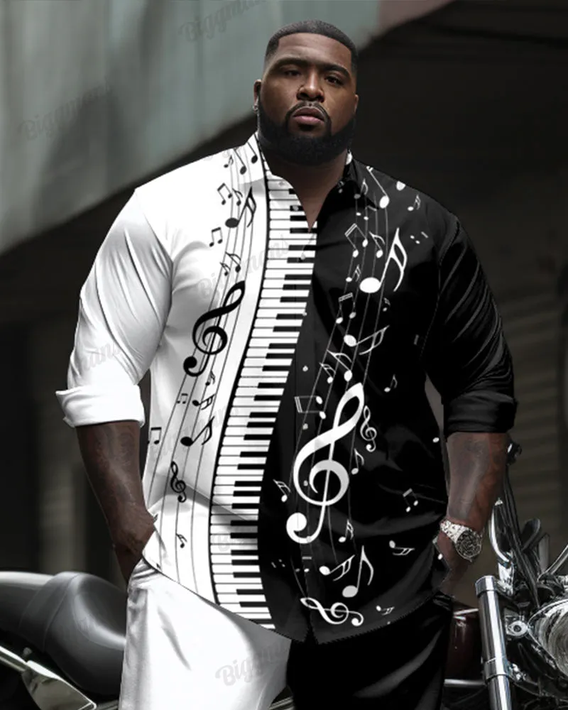 Elegant Musical Print Long Sleeve Lap Collar Shirt 2 Piece Set Big & Tall Men's sold by Biggmans product image thumbnail 2