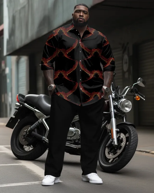 Men's Big & Tall Retro Irregular Geometric Long Sleeve Lapel Shirt 2 Piece Set sold by Biggmans
