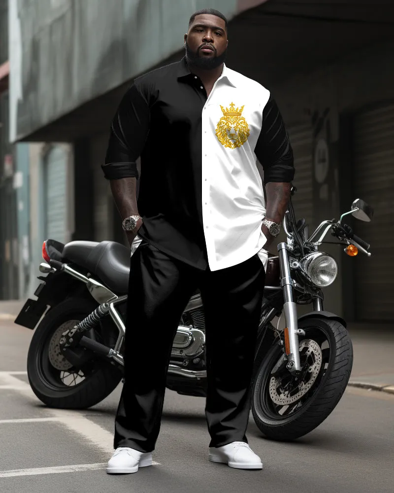 Pocket Patchwork Long Sleeve Lapel Shirt 2 Piece Set Men's Big & Tall sold by Biggmans