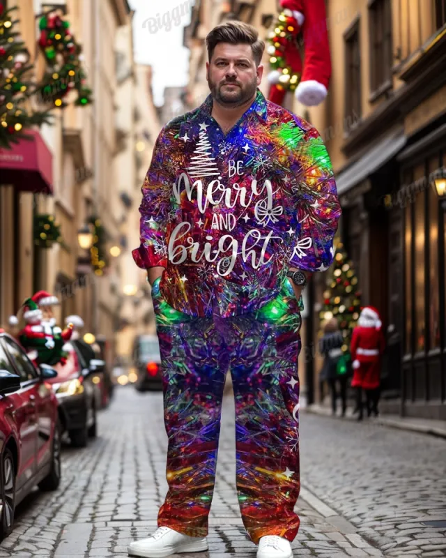 Men's Big & Tall Christmas Neon Element Letter Print Long Sleeve Shirt Trousers Set sold by Biggmans