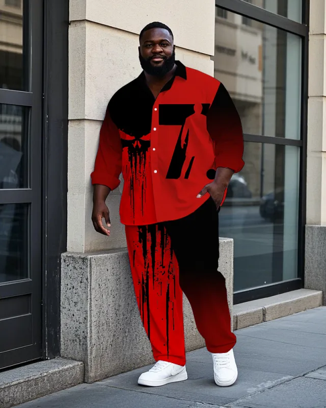 Big Guy's Street Style Skull 7 Bold Printed Outdoor long Sleeve Shirt Pants Set sold by Biggmans
