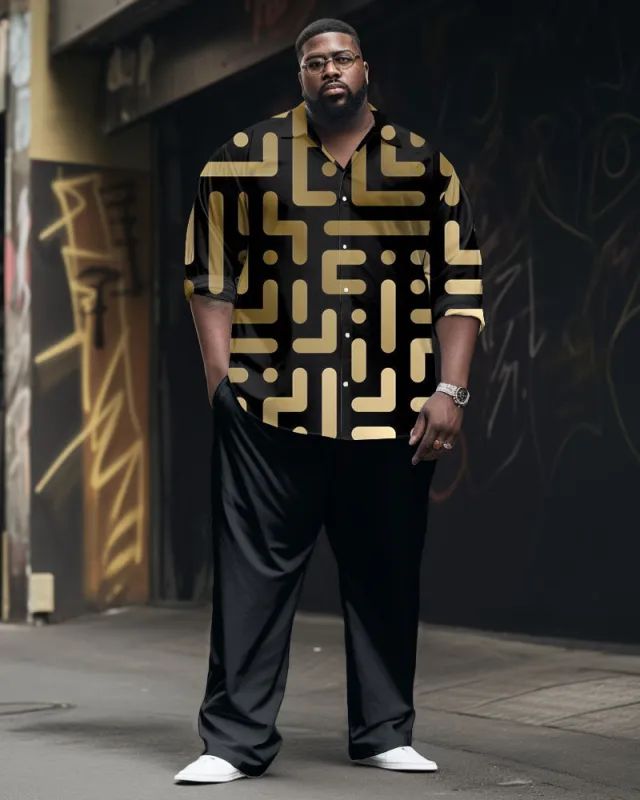 Men's Big & Tall Casual Business Geometric Long Sleeve Shirt Pants Set sold by Biggmans