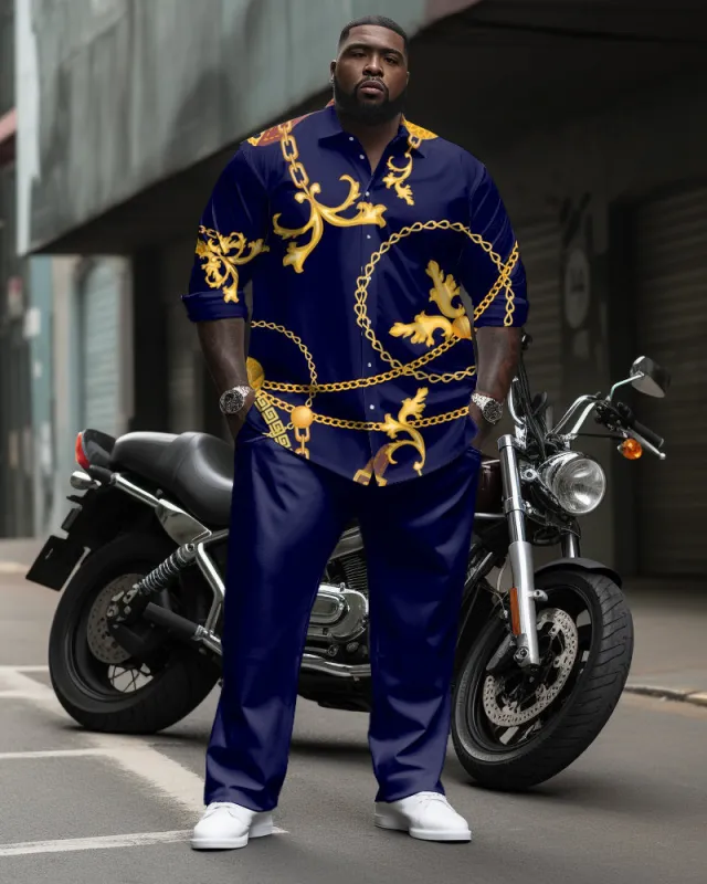 Vintage Chain Printed Long Sleeve Lapel Shirt 2 Piece Set Big & Tall Men's sold by Biggmans