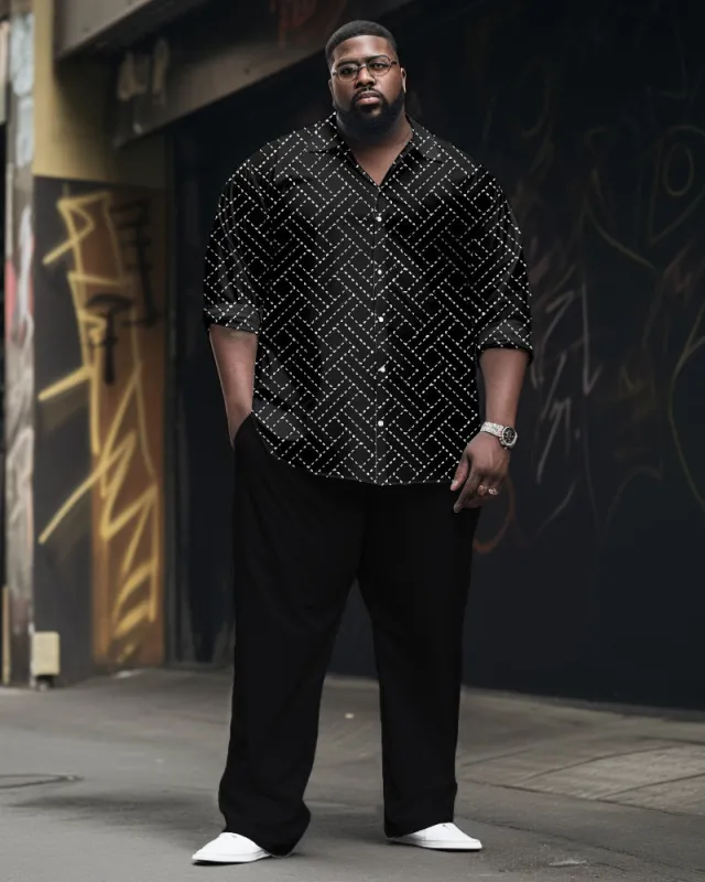 Big Men's Classic Geometric Long Sleeve Lapel Shirt 2-piece Set sold by Biggmans