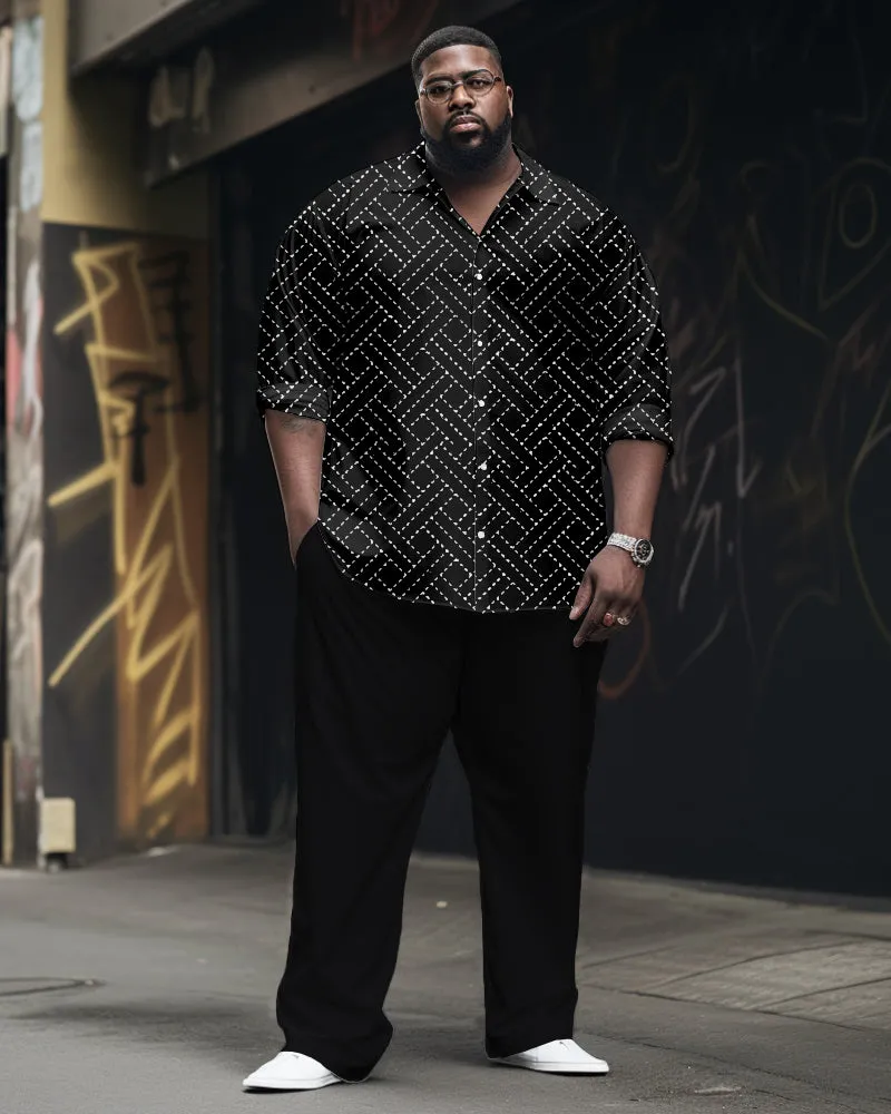 Big Men's Classic Geometric Long Sleeve Lapel Shirt 2-piece Set sold by Biggmans