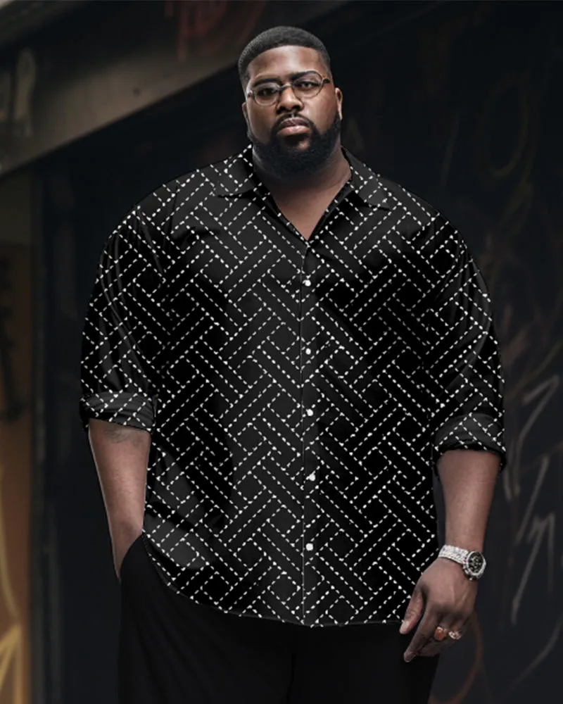 Big Men's Classic Geometric Long Sleeve Lapel Shirt 2-piece Set sold by Biggmans product image thumbnail 2