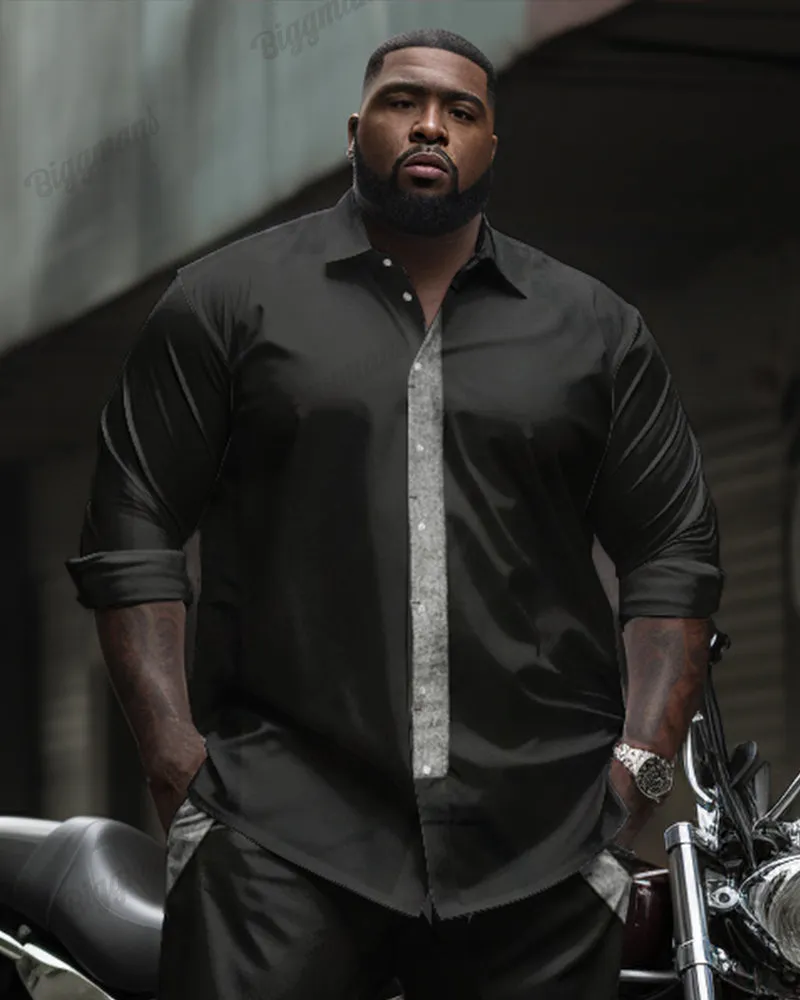 Simple Pocket Colorblock Long Sleeve Leverage Shirt 2 Piece Set Men's Big and Tall sold by Biggmans product image thumbnail 2