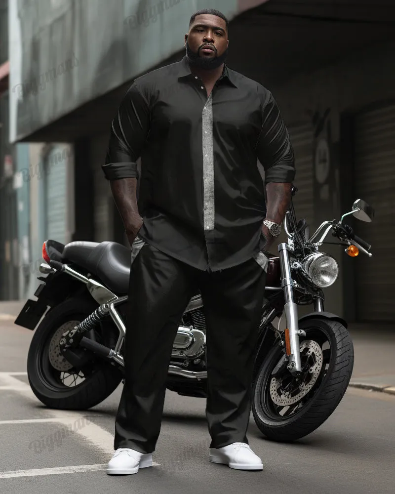 Simple Pocket Colorblock Long Sleeve Leverage Shirt 2 Piece Set Men's Big and Tall sold by Biggmans