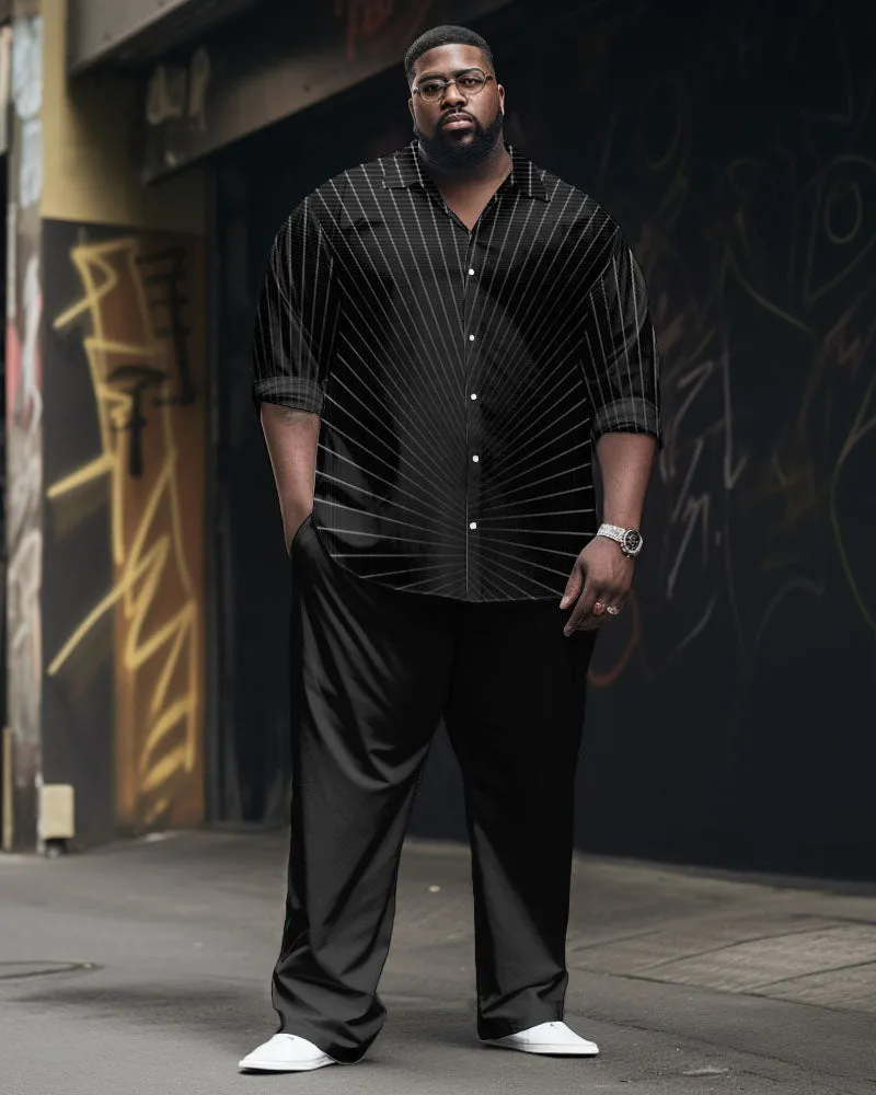 Big Men's Casual Business Line Long Sleeve Shirt Trousers Set sold by Biggmans