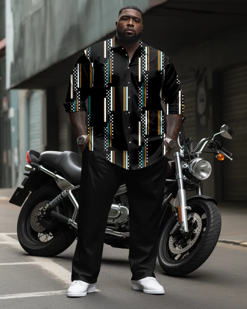 Men's Plus Size Light Business Geometric Print Long Sleeve Lapel Shirt 2-Piece Set sold by Biggmans