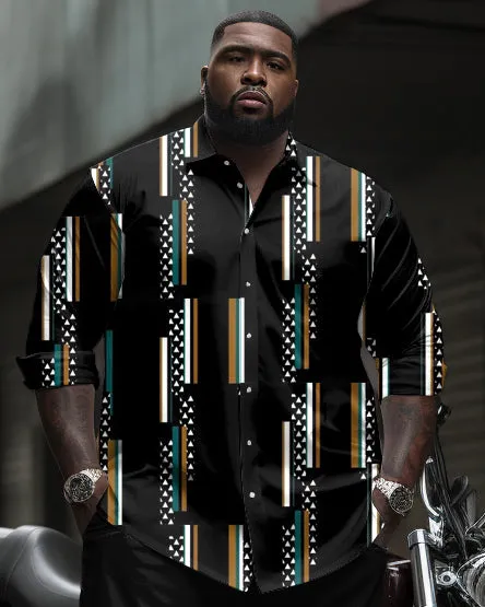 Men's Plus Size Light Business Geometric Print Long Sleeve Lapel Shirt 2-Piece Set sold by Biggmans product image thumbnail 2