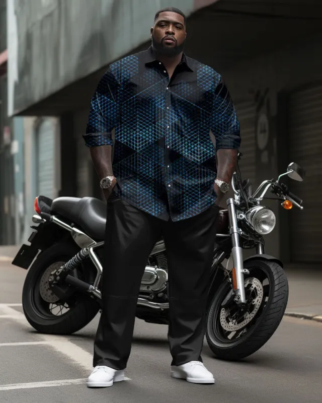Big Guy's Casual Business Geometric Long Sleeve Shirt Pants Set sold by Biggmans