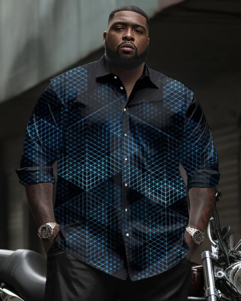 Big Guy's Casual Business Geometric Long Sleeve Shirt Pants Set sold by Biggmans product image thumbnail 2